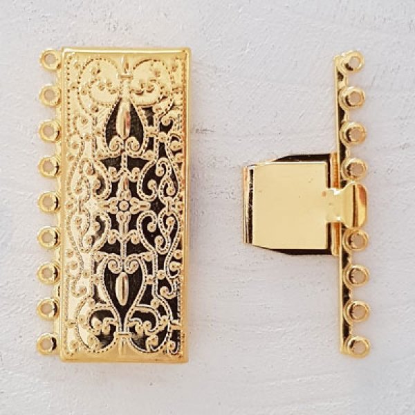 Fermoir rectangulaire Multi-Rangs Dor&eacute;.