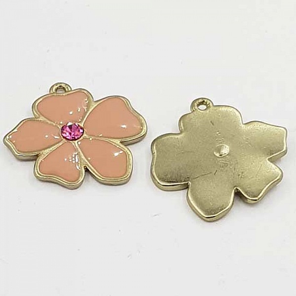 Blomst metal emalje 25 mm pink