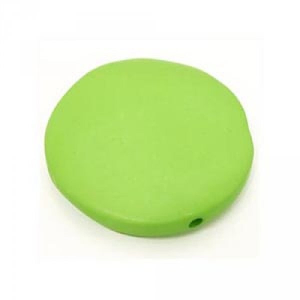 Galet plat r&eacute;sine rond 27 x 8 mm effet cuir Vert Vif 01