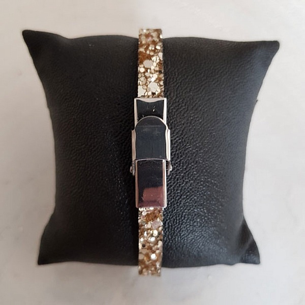 06 mm guld glitter rem med l&aelig;derforing pr. 20 cm