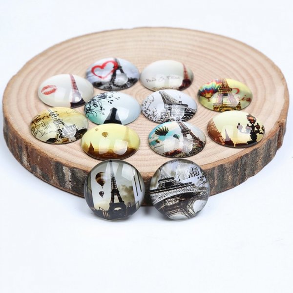 Lot 20 runde glas cabochons 25mm Eiffelt&aring;rnet 03 blandet glas cabochon 