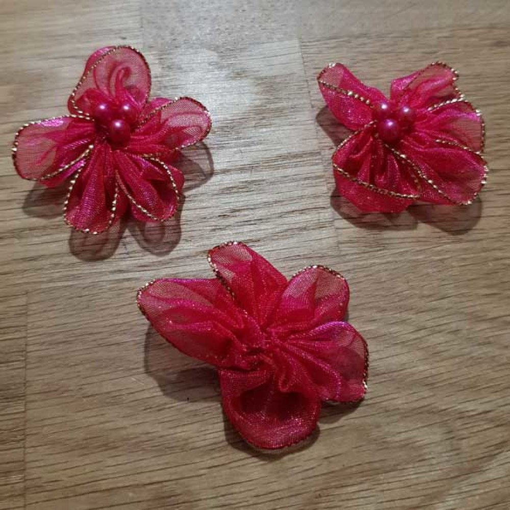 Sæt med 3 farverige blomster Organza-stoffer Fushia