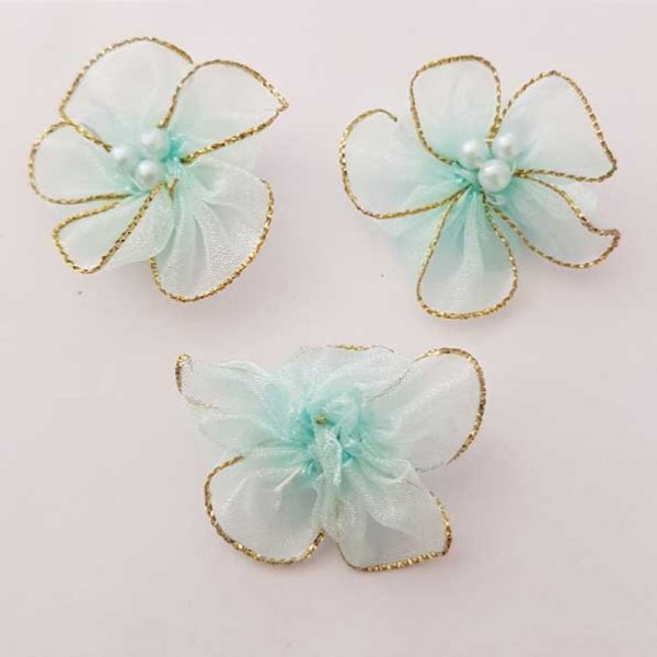 S&aelig;t med 3 farverige blomster Organza-stoffer Sky