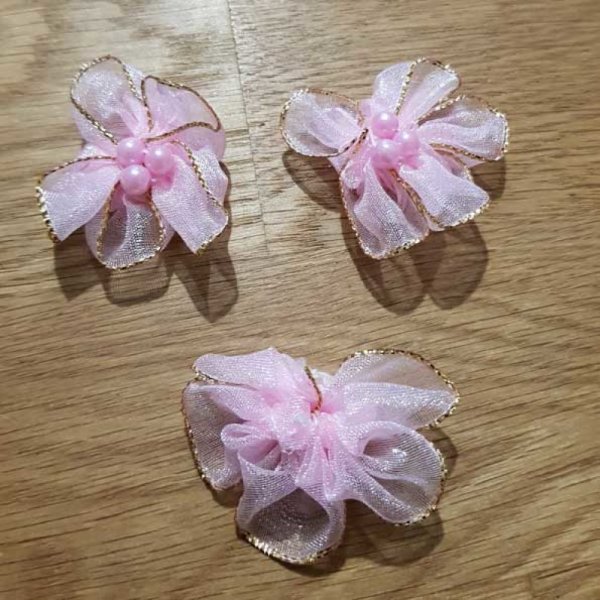 S&aelig;t med 3 farverige blomster Organza-stoffer Pink