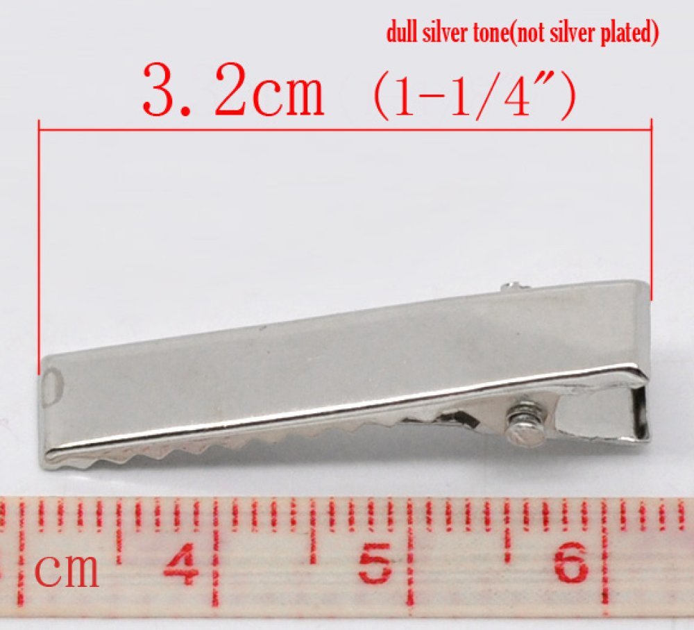 Sæt med 10 krokodilleclips - Sølvfarvet 32 mm x 7 mm.