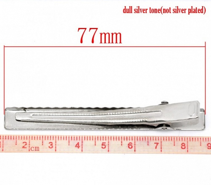 Pakke med 10 krokodilleclips - s&oslash;lv 75 mm x 9 mm