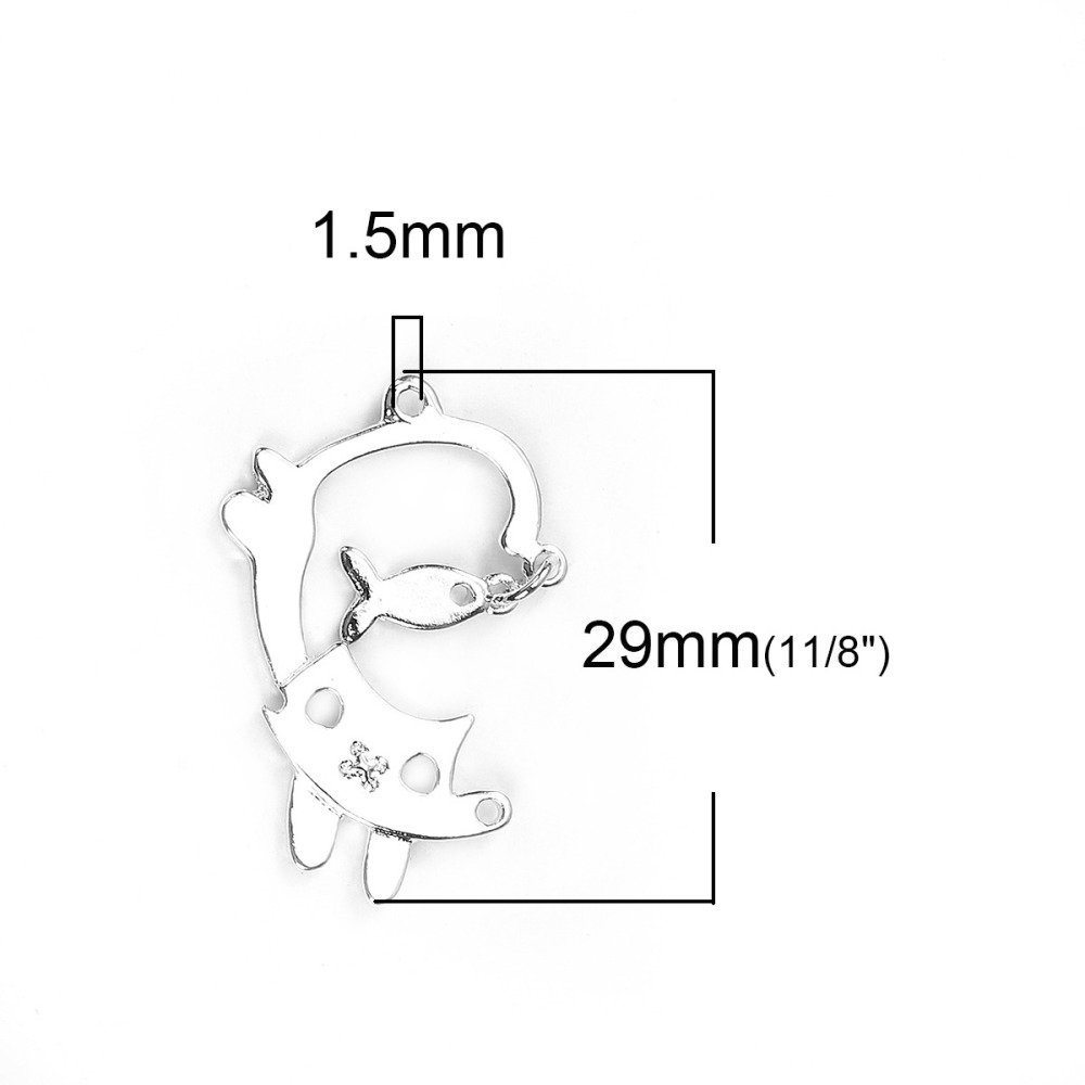 Pakke med 5 stk. Zinklegering Cat Charms nr. 3 Sølv fiskekat 29 mm x 19 mm