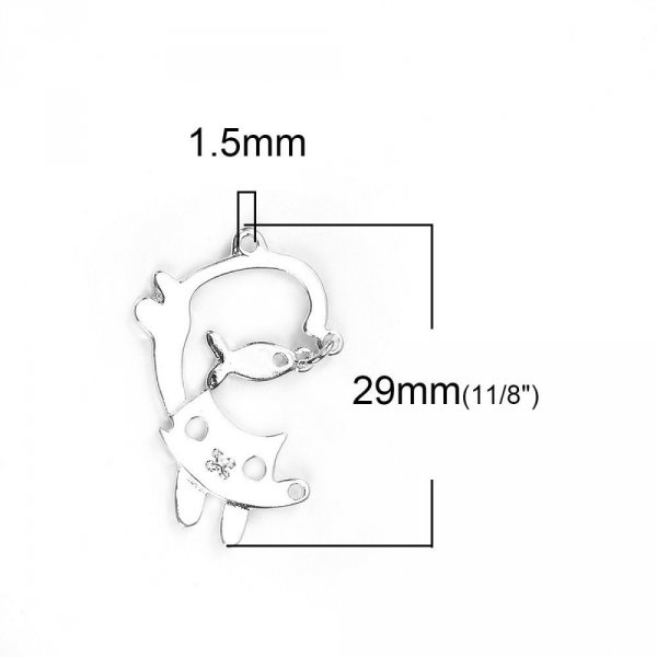 Pakke med 5 stk. Zinklegering Cat Charms nr. 3 S&oslash;lv fiskekat 29 mm x 19 mm