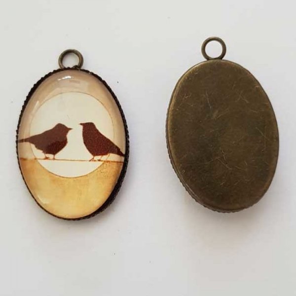 Pendentif Cabochon Ovale 25 x 18 mm en Verre Fantaisie N&deg;08-02