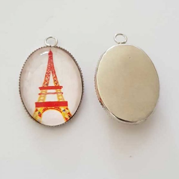 Pendentif Cabochon Ovale 25 x 18 mm en Verre Fantaisie N&deg;07-01