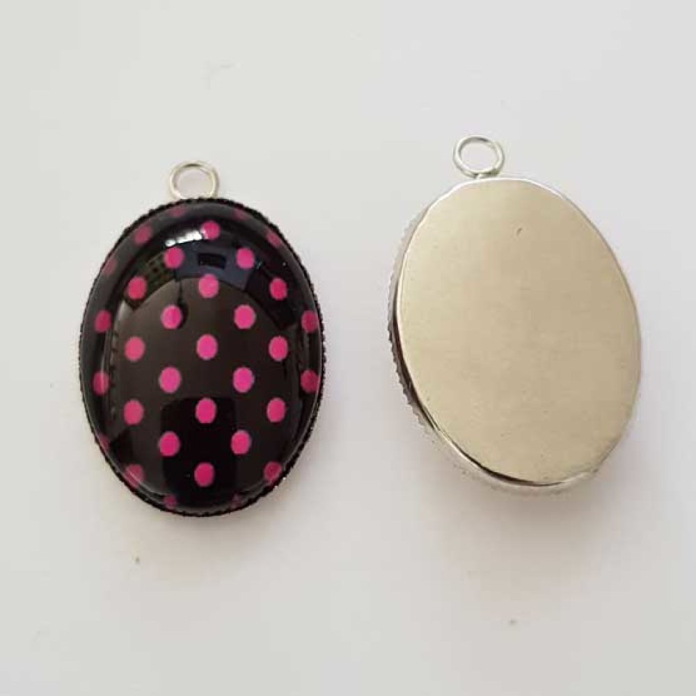 Pendentif Cabochon Ovale 25 x 18 mm en Verre Fantaisie N°08-01