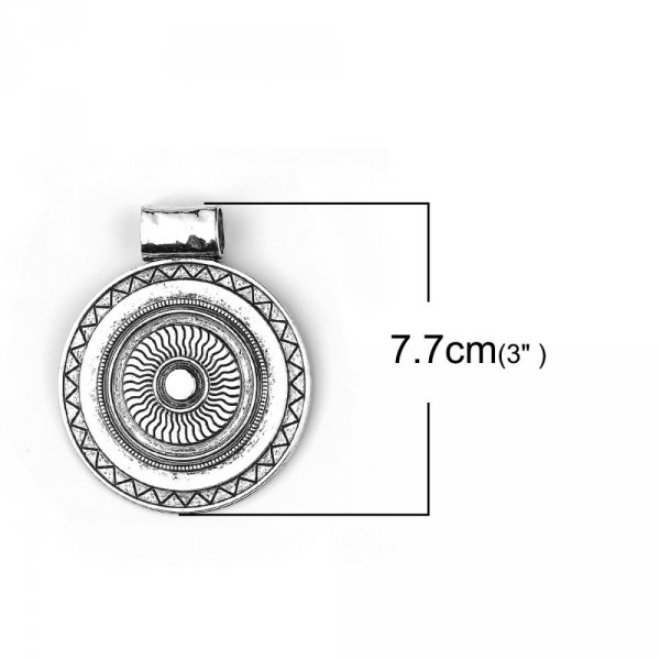 Pendentif N&deg;001-B en Alliage Rond Fleur Creux Argent Vieilli 77 mm x 64 mm