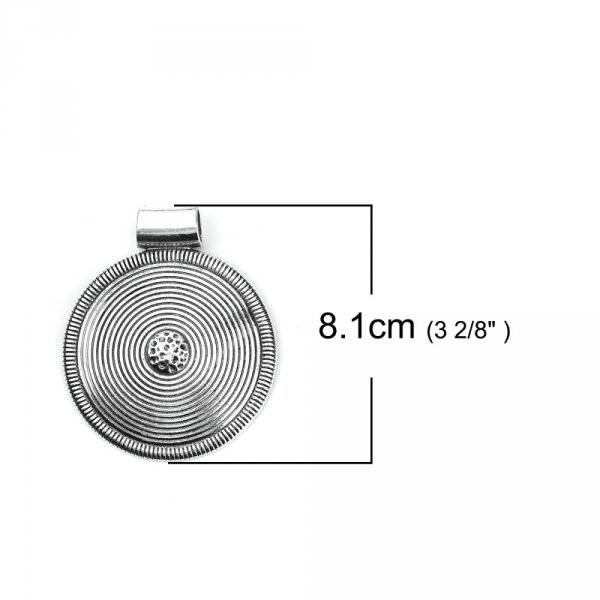 Pendentif N&deg;001-E en Alliage Rond Fleur Creux Argent Vieilli 81 mm x 68 mm