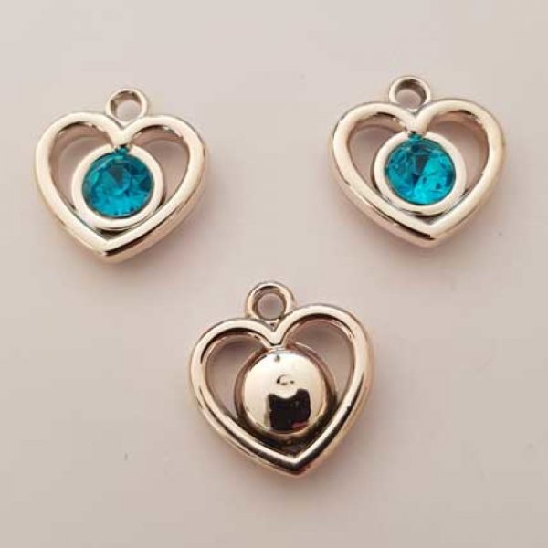 Pendentif en plastique et strass acrylique c&oelig;ur N&deg;01 Turquoise