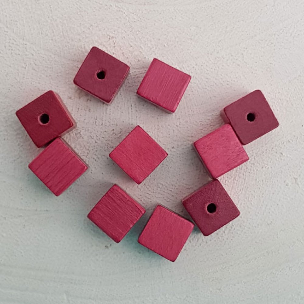 Wooden Bead Cube / Square 10 mm gammel pink