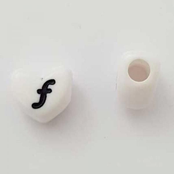 Perle C&oelig;ur Lettre F Blanc Noir 11mm