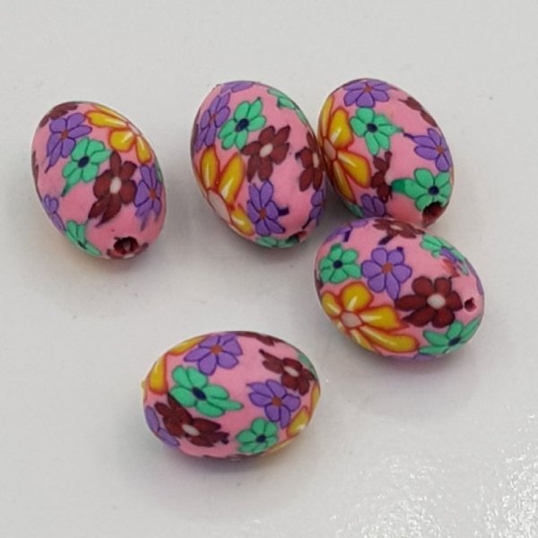 Perle Ovale p&acirc;te polym&egrave;re 10 x 15 mm Fleur N&deg;02
