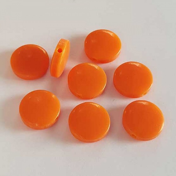 Perle plate plastique rond orange 15 mm N&deg;01