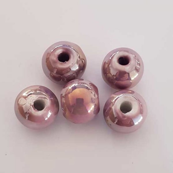 Perle ronde c&eacute;ramique mauve 12 mm N&deg;03