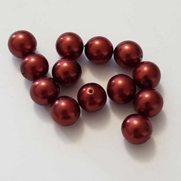 Perle ronde verre effet nacr&eacute; rouge fonc&eacute; 10 mm N&deg;01