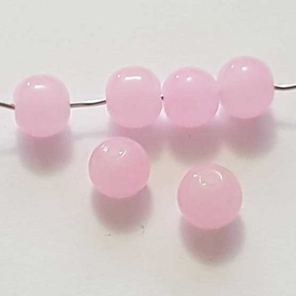 Perles Verres Rondes 08 mm Rose 01 x 5 Pi&egrave;ces
