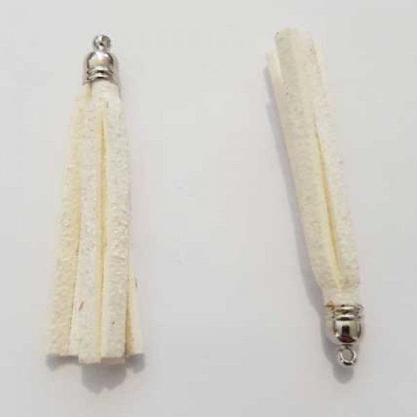 Pompon su&eacute;dine uni 50 mm N&deg;01 Ecru