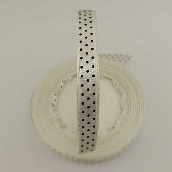 Ruban a pois blanc et noir de 10 mm au m&egrave;tre