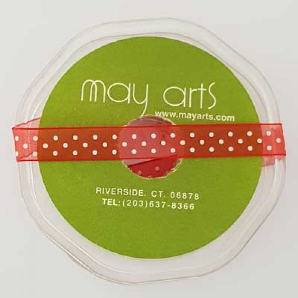 Ruban a pois rouge et blanc de 12 mm au m&egrave;tre