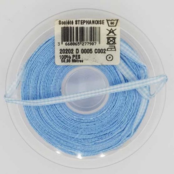 Ruban vichy bleu ciel et blanc de 06 mm x 1 m&egrave;tre