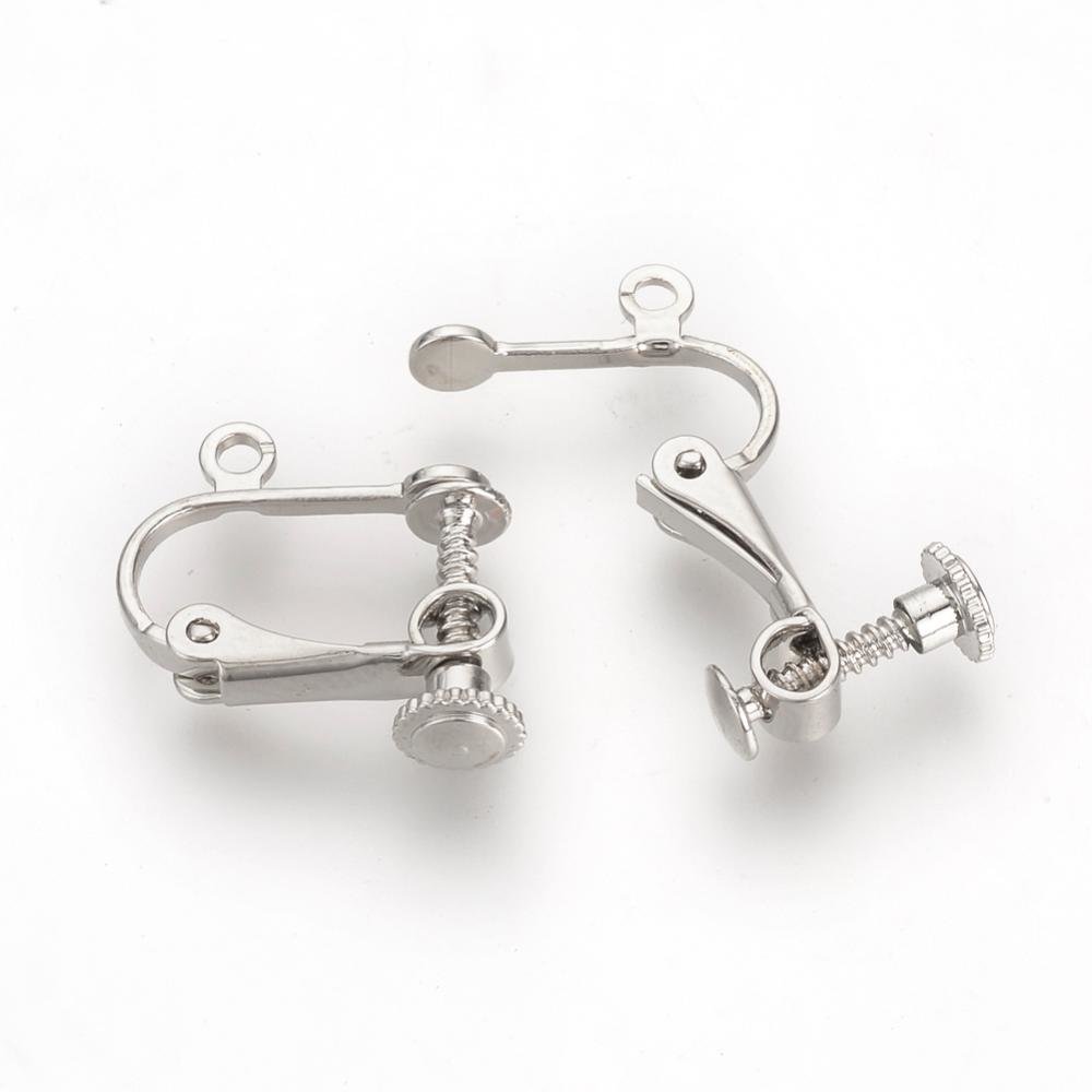 Support Boucle d'oreille Clip réglable à vis argent Vieilli 15 x 17 mm x 1 paire