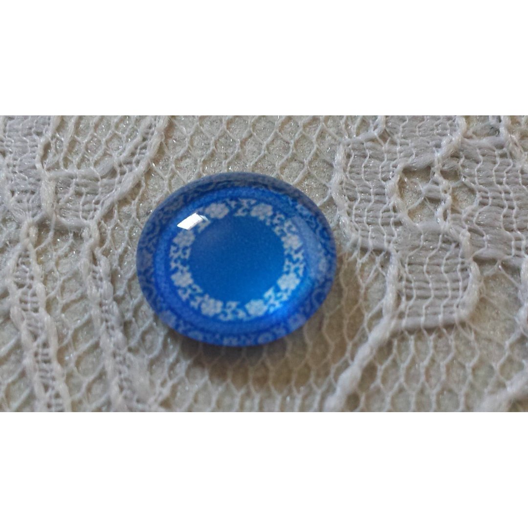 glas cabochon rund 12mm blå blomst 027 