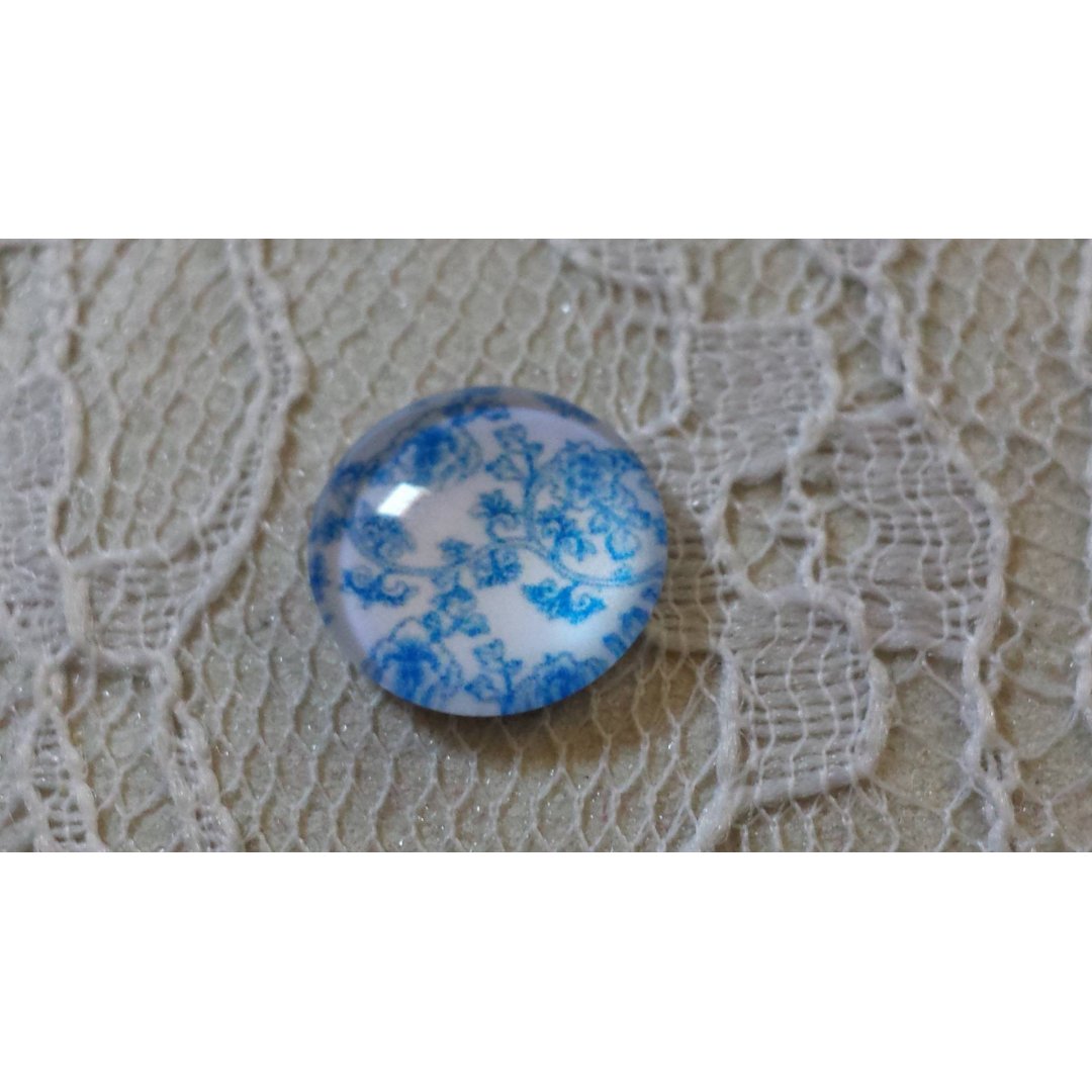 glas cabochon rund 12mm blå blomst 006 