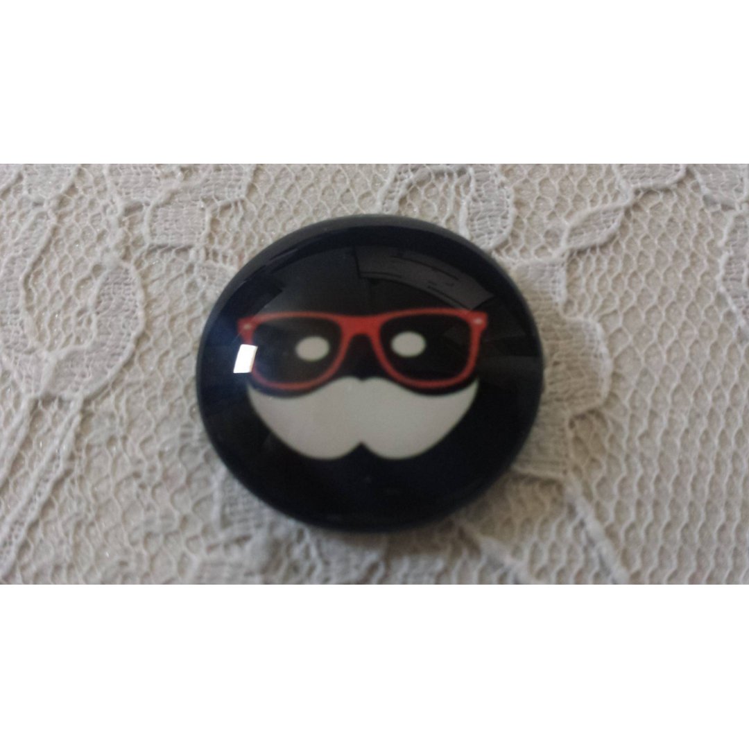 glas cabochon rund 25mm moustache 044 