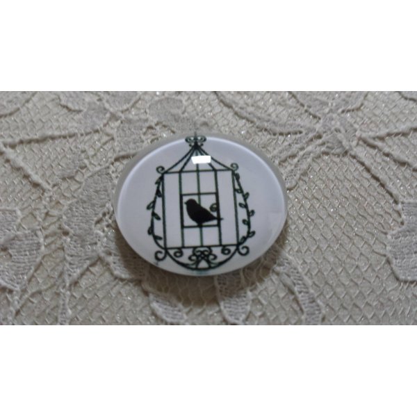 cabochon rundt glas 25mm fugle 023 