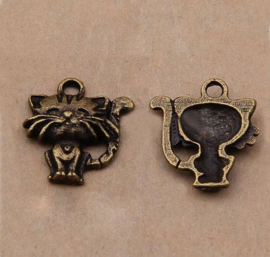 sæt af 5 bronze metal kat charms-No. 01 kat vedhæng 