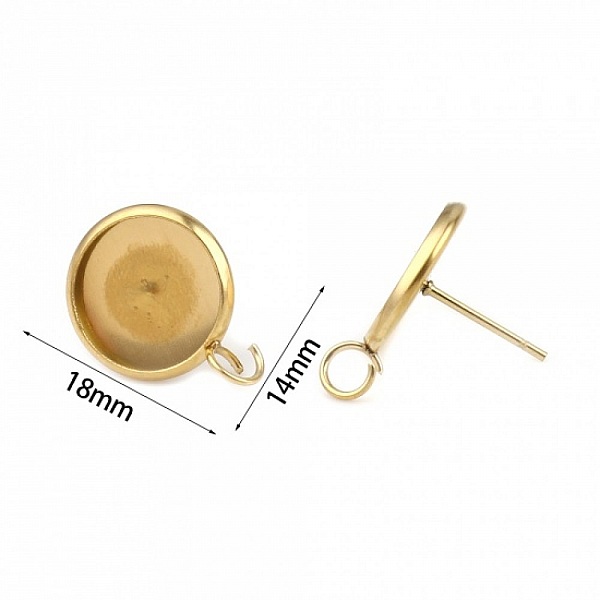 support cabochon rond acier inoxydable boucle d'oreille 12 mm Dor&eacute; 01
