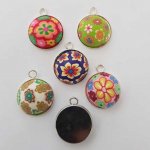 Lot Pendentif Cabochon 20 mm en Pâte Polymère Fantaisie N°11-02 X 5 Pièces