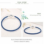 Bracelet Cuir Tressé Bleu 19 cm Fermoir Clip Argent 925