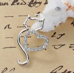 Sæt med 3 Zinklegering Cat Charm N°06 Silver Heart Strass Clear 36 mm x 22 mm