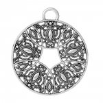 Sølv Hollow Flower Round Alloy Pendant N°000 73 mm x 64 mm