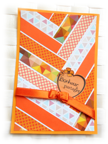 Carte instant "bonheur à partager" type chevrons aux couleurs "Orangeade" pour égayer la vie de couleurs 