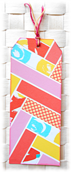 Scrap Collection de 2 signets - marque-pages assortis en r&eacute;cup de carton et couleurs rose jaune bleu vert flashy multicolore