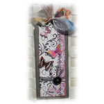 Remerciement toutes occasions carte tag shabby rétro tons gris rose lien tissu 