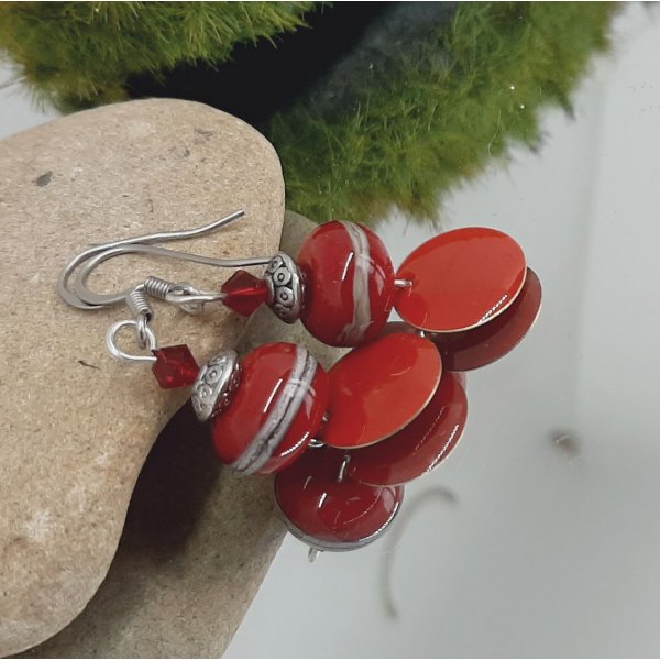 r&oslash;de &oslash;reringe med s&oslash;lvtr&aring;d designer &oslash;reringe til gennemborede &oslash;rer