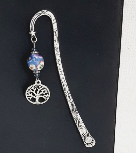 bogm&aelig;rke livets tr&aelig; s&oslash;lv og bl&aring; violet h&aring;ndlavet perle