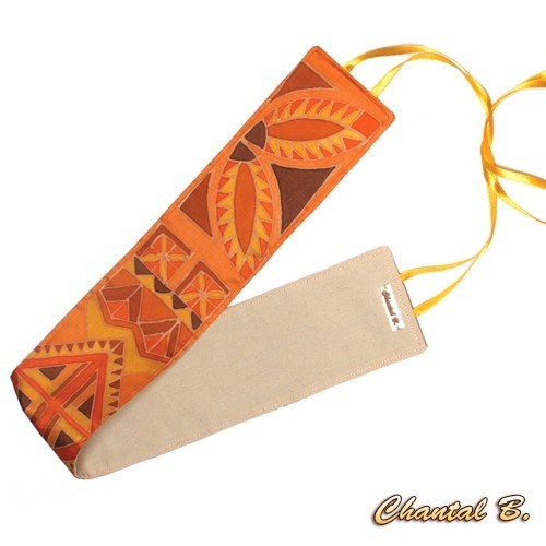 Ceinture large soie sauvage Sienna ethnique geometrique orangee doublure coton à nouer