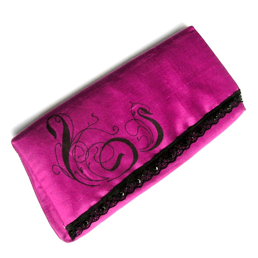 fuchsia kobling taske baguette vild silke malet bryllup