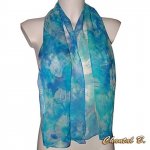 long foulard écharpe mousseline de soie turquoise peint main bleu Océane accessoire soirée