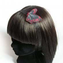 sort blonde pandeb&aring;nd med organza blomst og fushia fjer h&aring;ndlavet bryllupshovedb&aring;nd