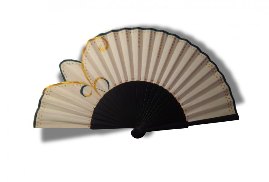 Eventail en coton dessin&eacute; et peint &agrave; la main 